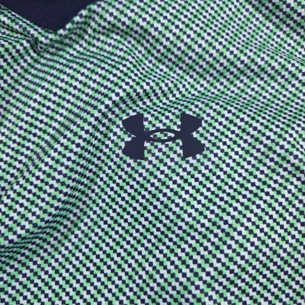 Under Armour Mens 2XLT Performance Polo Green Navy Blue Micro Check Golf Shirt - Picture 5 of 8